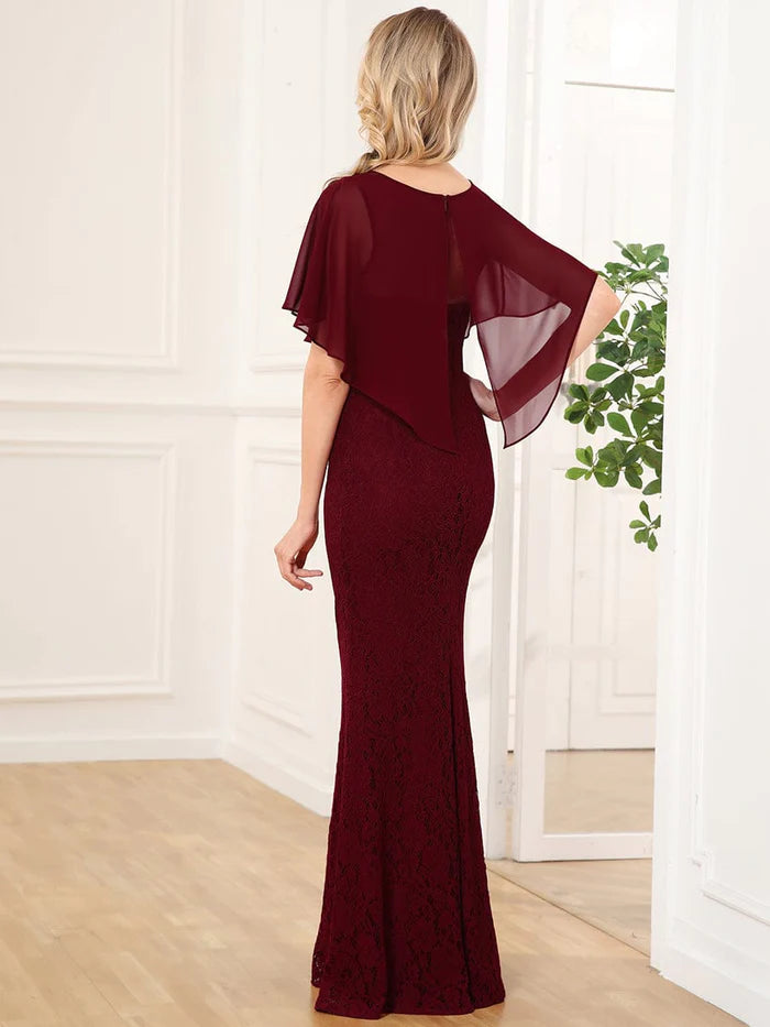 Chiffon-Überwurfkleid mit Fischschwanz und Spitze 