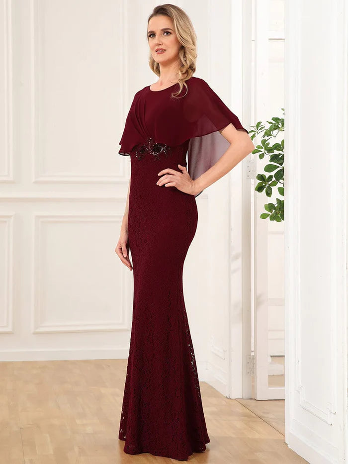 Chiffon-Überwurfkleid mit Fischschwanz und Spitze 