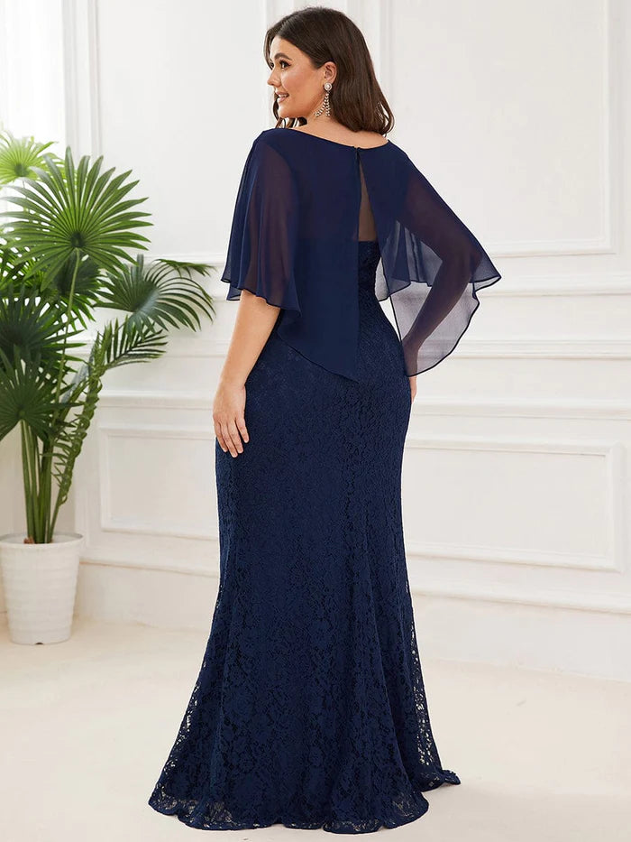Plus Size Spitzen-Chiffon-Überwurfkleid mit Fischschwanz 