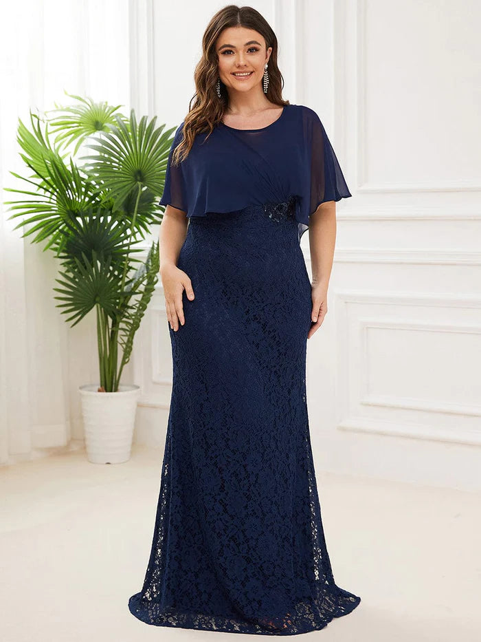 Plus Size Lace Fishtail Chiffon Coverup Mother of the Bride Dress   YiDiBang Dresses
