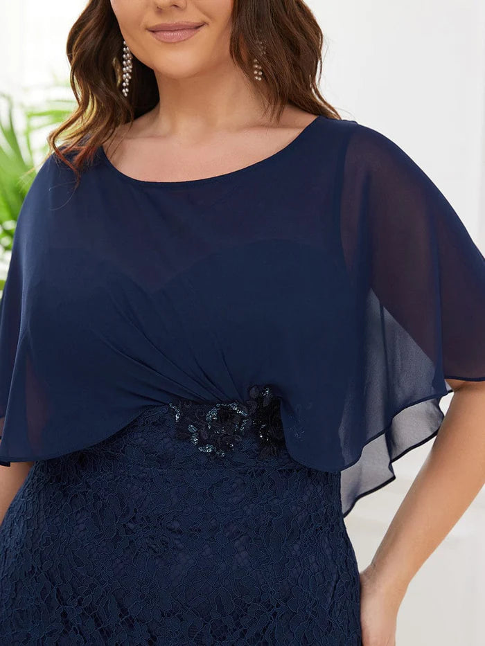Plus Size Spitzen-Chiffon-Überwurfkleid mit Fischschwanz 