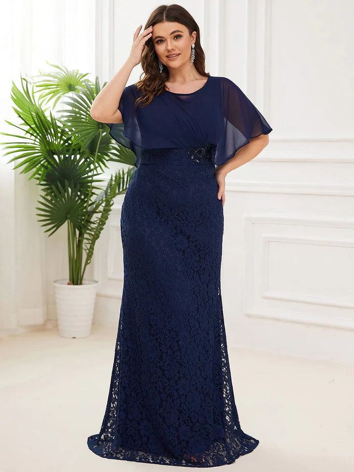 Plus Size Spitzen-Chiffon-Überwurfkleid mit Fischschwanz 