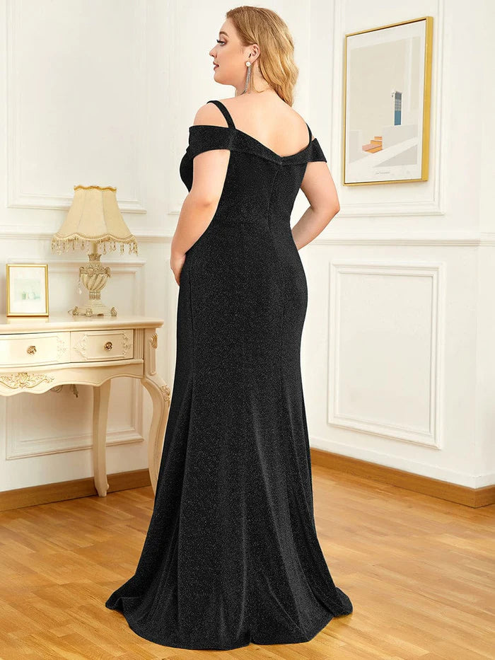 Robe sirène longue élégante à épaules dénudées et grande taille pour mère de la mariée