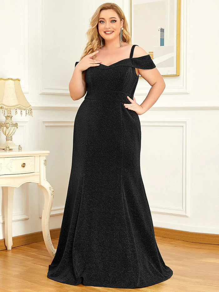 Robe sirène longue élégante à épaules dénudées et grande taille pour mère de la mariée