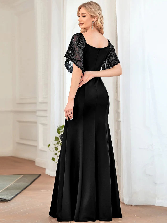 Sexy Maxi-Bodycon-Abendkleid mit V-Ausschnitt und ausgestellten Ärmeln 