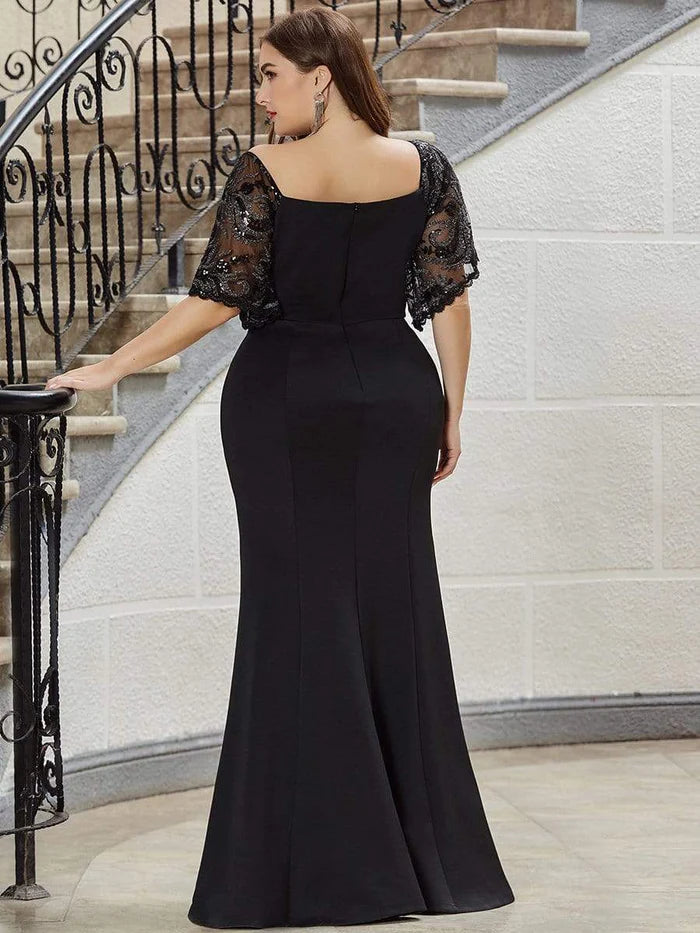Robe de soirée élégante grande taille à col en V et queue de poisson pour femme 