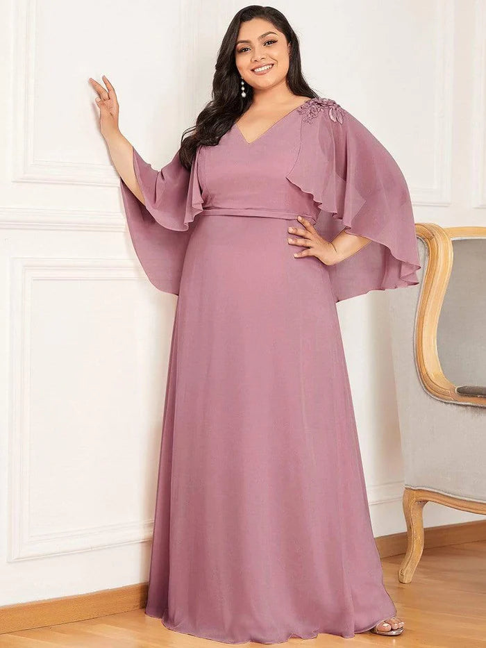 Robe longue de demoiselle d'honneur grande taille pour femme avec cache-cœur 