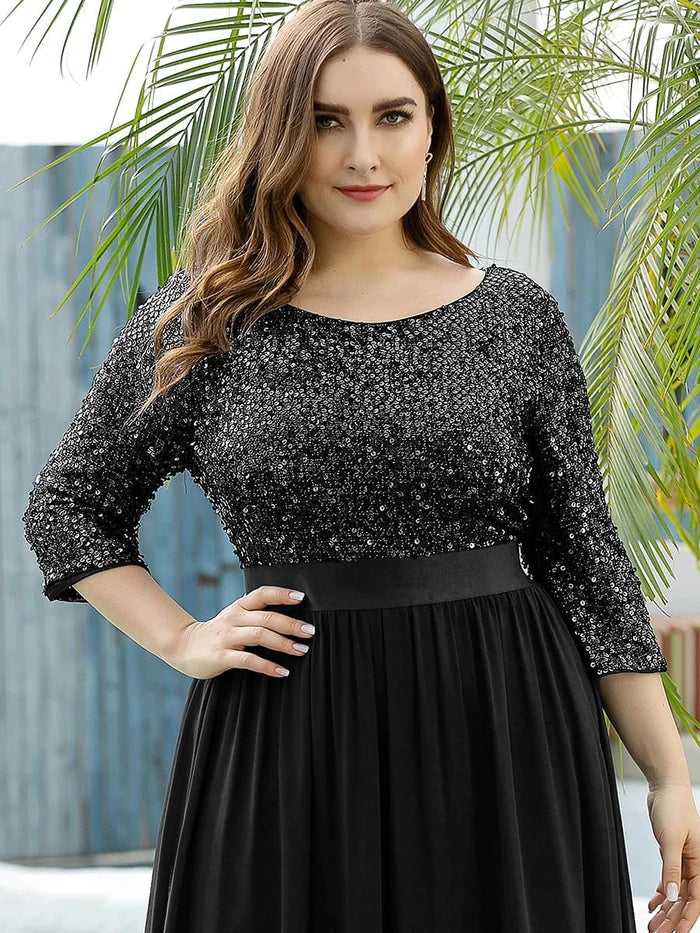 Lange Abendkleider aus Chiffon und Pailletten für Damen in Übergröße für die Brautmutter 