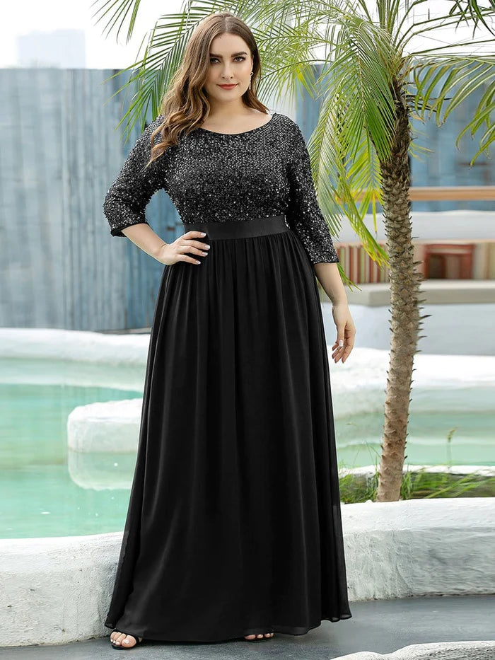 Lange Abendkleider aus Chiffon und Pailletten für Damen in Übergröße für die Brautmutter 