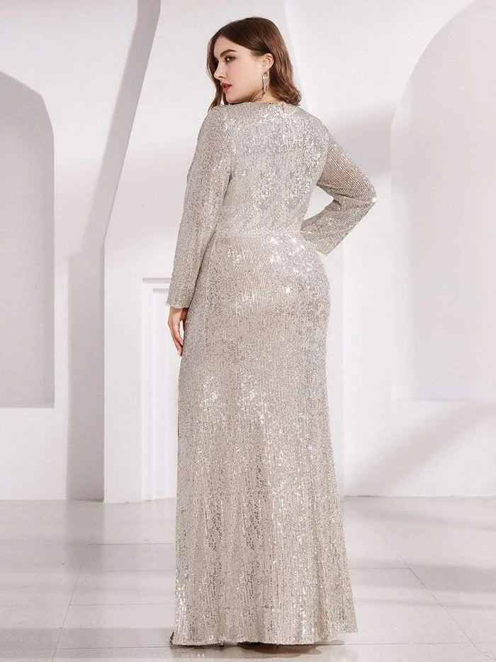 Sexy Abendkleid in Übergröße mit tiefem V-Ausschnitt und Pailletten-Mieder 