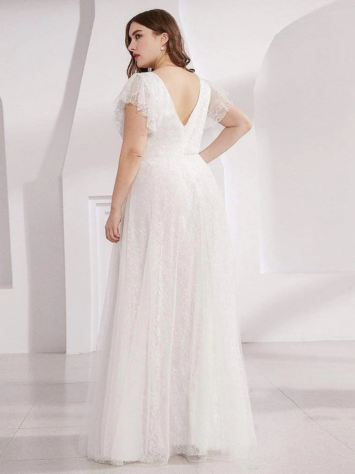 Robe longue de soirée grande taille à manches courtes et dentelle florale 