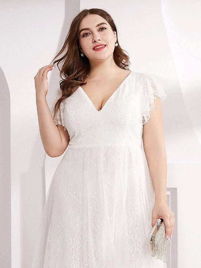 Robe longue de soirée grande taille à manches courtes et dentelle florale 