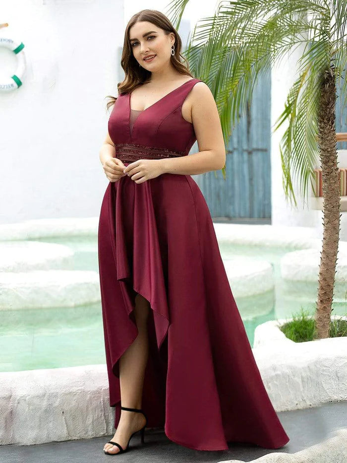 Plus Size High Low Formales Abend- und Partykleid mit Paillettengürtel 