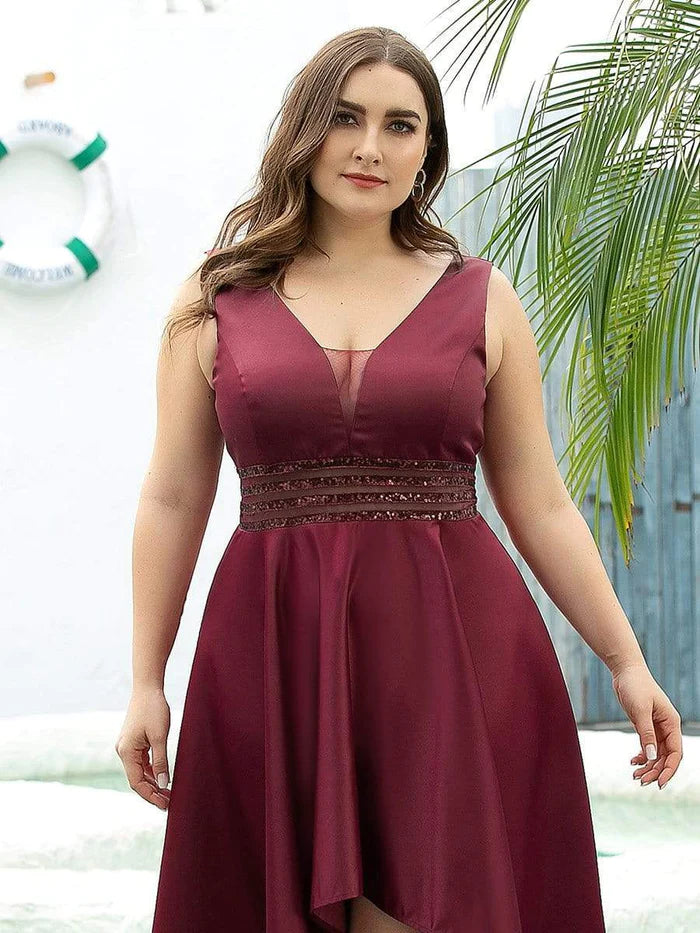 Plus Size High Low Formales Abend- und Partykleid mit Paillettengürtel 