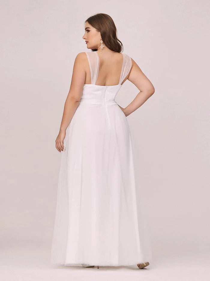 Robe de mariée simple en tulle à manches courtes grande taille 
