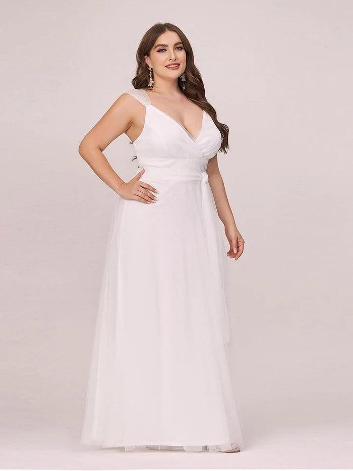 Robe de mariée simple en tulle à manches courtes grande taille 
