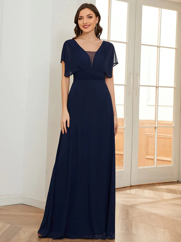 Robe de soirée longue en mousseline de soie à taille empire pour femme 
