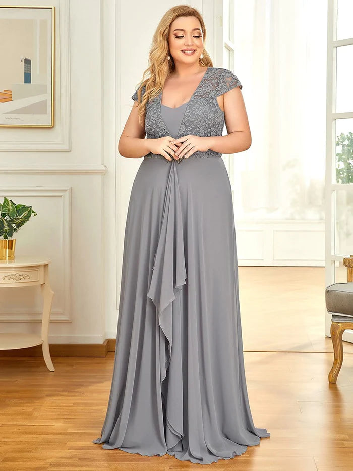 Maxi-Abendkleid mit Flügelärmeln in Übergröße für Hochzeitsgäste 