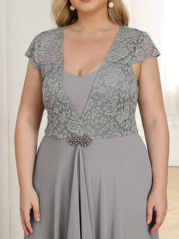 Maxi-Abendkleid mit Flügelärmeln in Übergröße für Hochzeitsgäste 