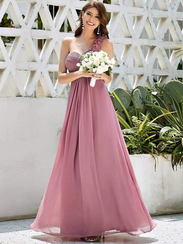 Chiffon One-Shoulder Maxi Lange Brautjungfernkleider für Damen 