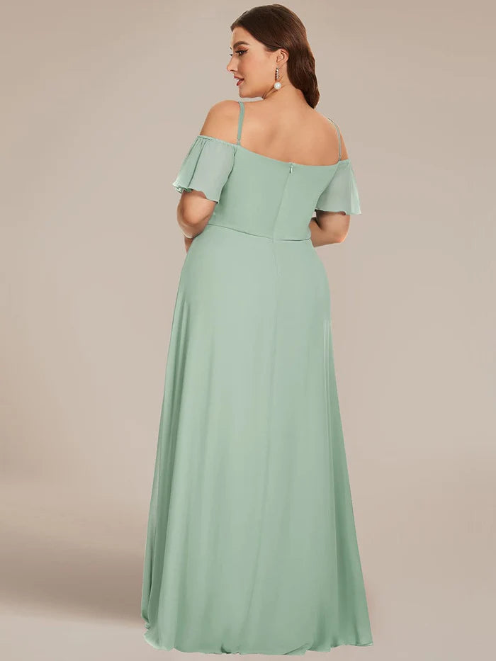 Plus Size Cold Shoulder Formelles Brautjungfernkleid mit Seitenschlitz