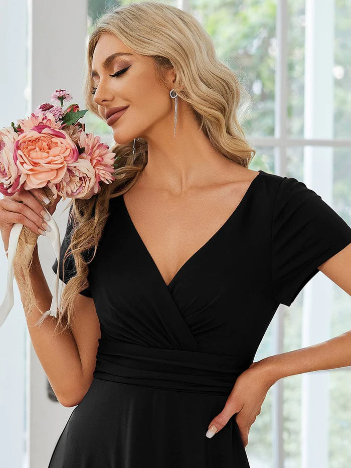 Robe de demoiselle d'honneur trapèze simple à taille empire plissée 