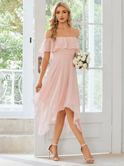 Chiffon Flowy Off-The-Shoulder Bridesmaid Asymmetrical Dress – YiDiBang  Dresses