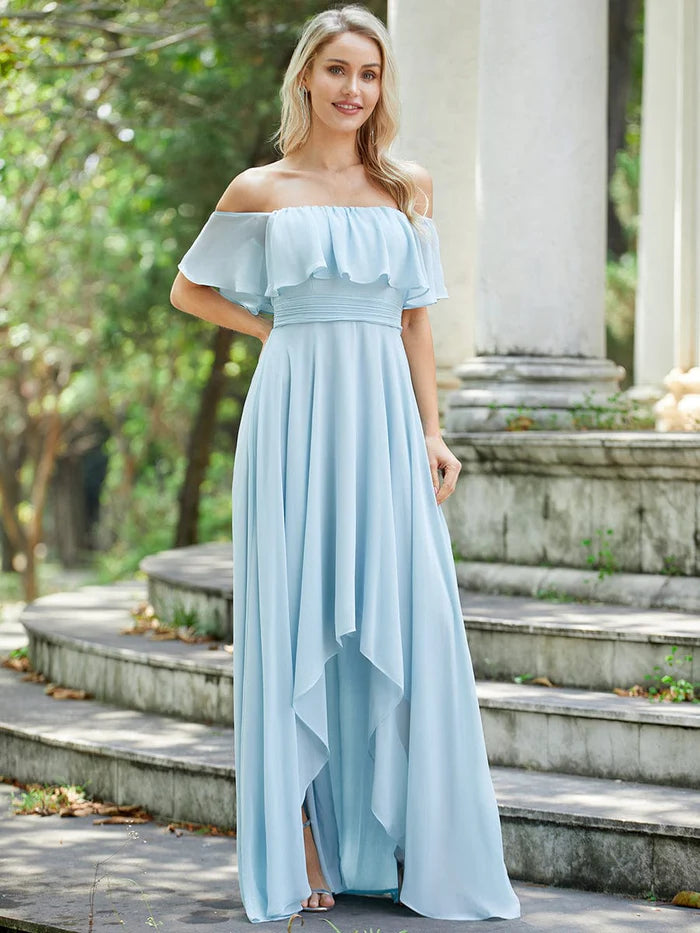 Elegantes Chiffon High-Low Off-Shoulder Brautjungfernkleid 