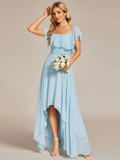 Elegantes Chiffon High-Low Off-Shoulder Brautjungfernkleid 