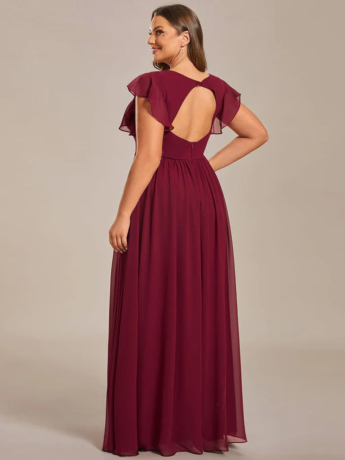 Plus Size Chiffon Pleated A-Line Back Cutout Bridesmaid Dress