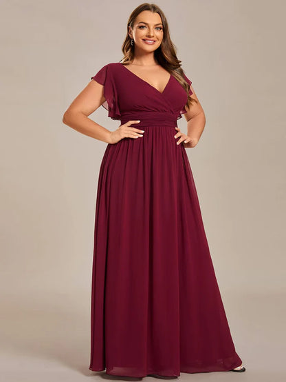 Plus Size Chiffon Pleated A-Line Back Cutout Bridesmaid Dress