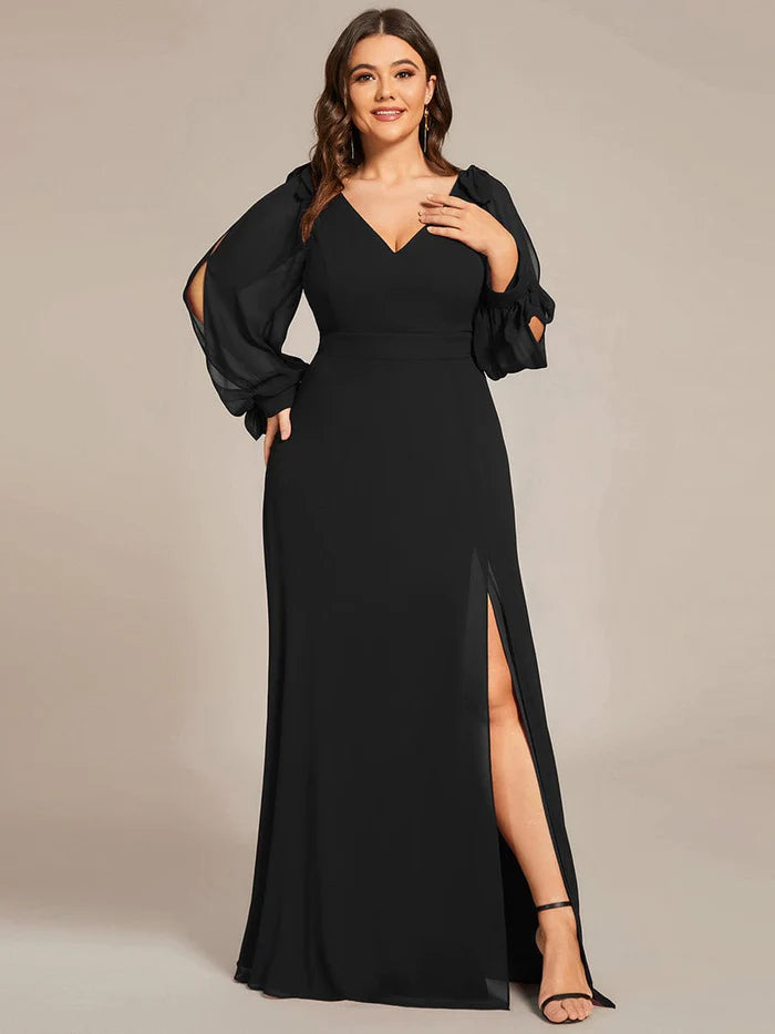 Plus Size Open Lantern Sleeve A-Line Bridesmaid Dress