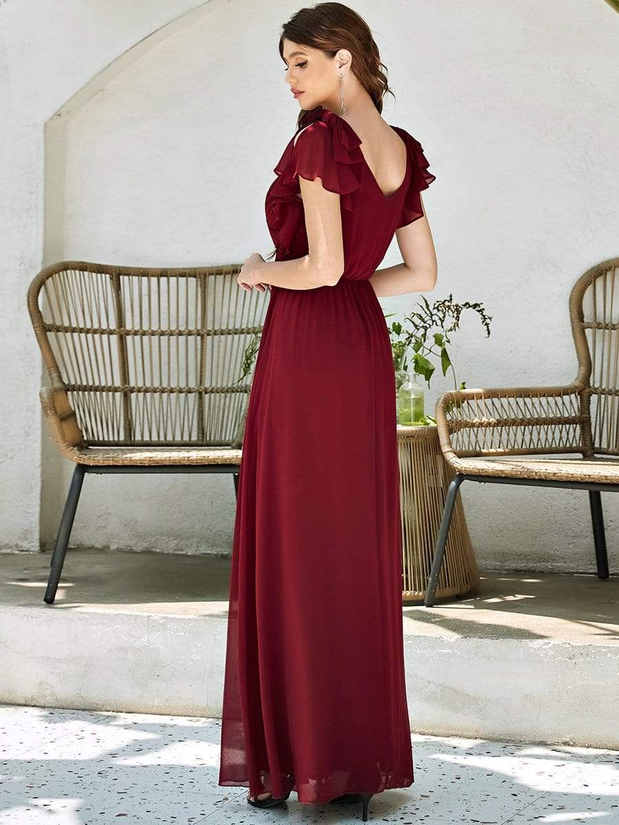 Robe de soirée élégante en mousseline de soie avec corsage plissé et manches à volants 