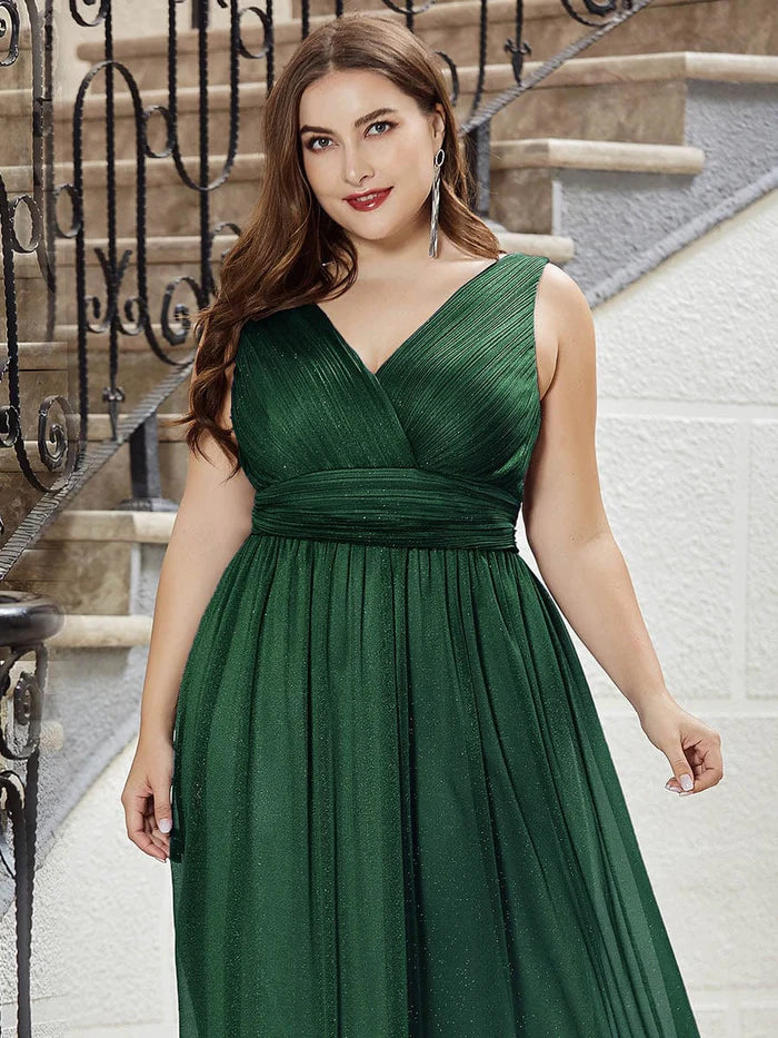 Robe de soirée longue scintillante grande taille à col en V double