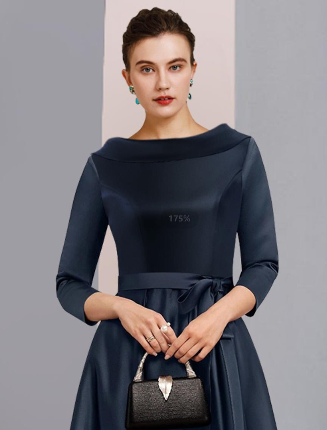 Elegant A-Line Bateau Neck 3/4 Sleeve High-Low Satin Formal Dress.