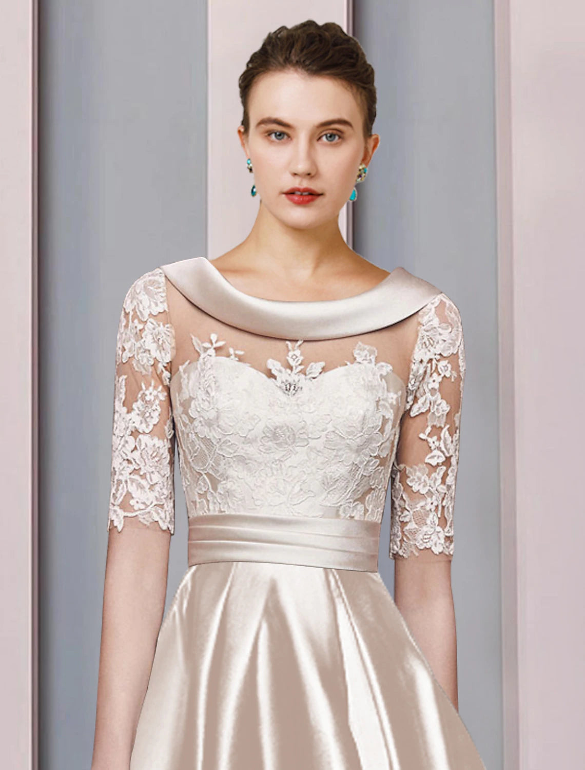 Elegant A-Line Half Sleeve Tea Length Mother of the Bride Dress.