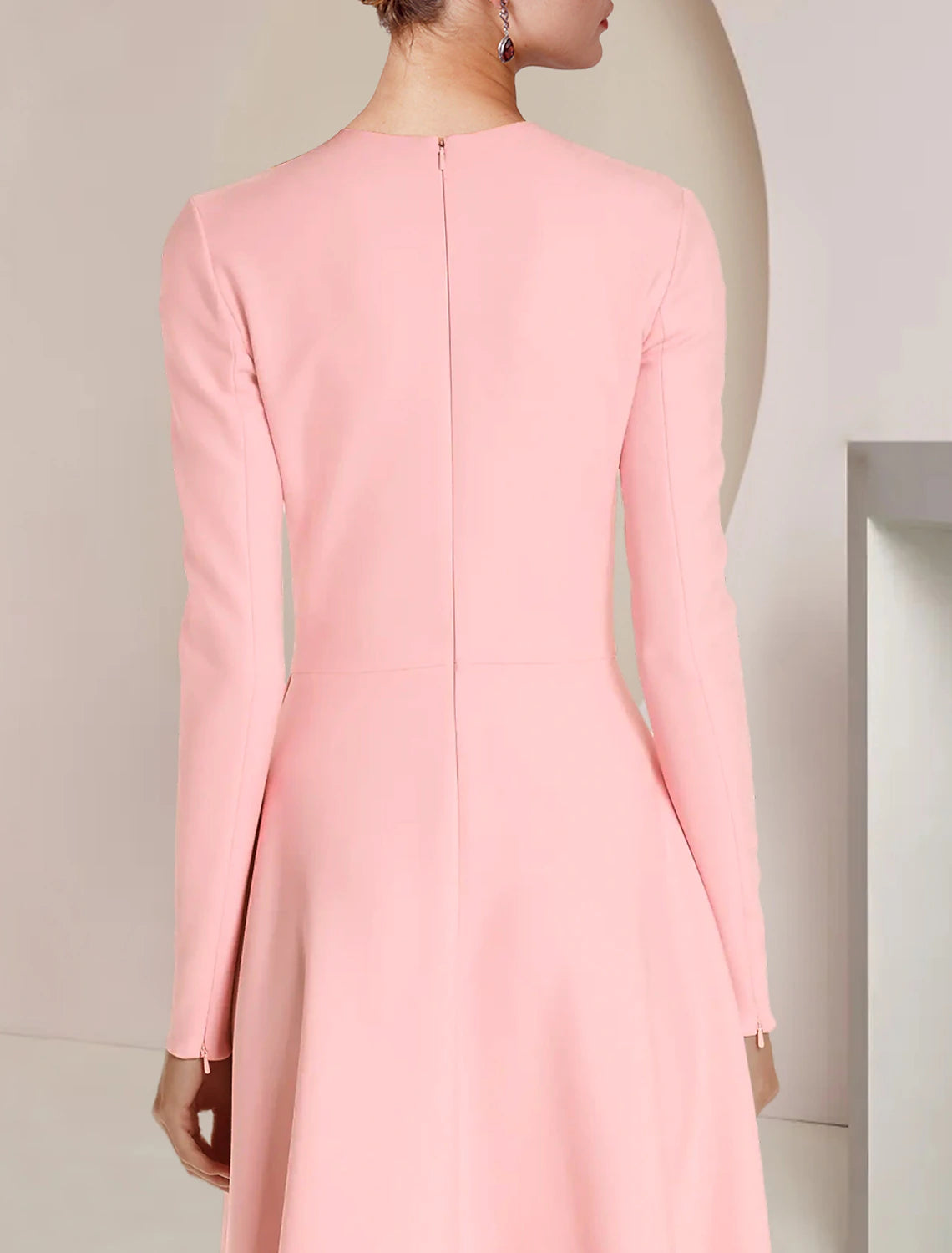 Elegant A-Line Scoop Neck Long Sleeve Ruffled High-Low Mother of the Bride Dress.