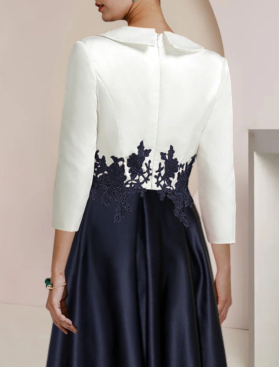 Elegant A-Line Shirt Collar High-Low Tea Length Mother of the Bride Dress.