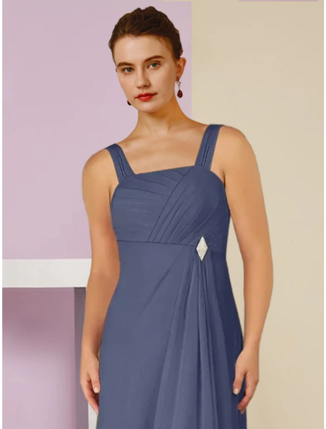 Back view of the elegant A-Line Mother of the Bride dress.
