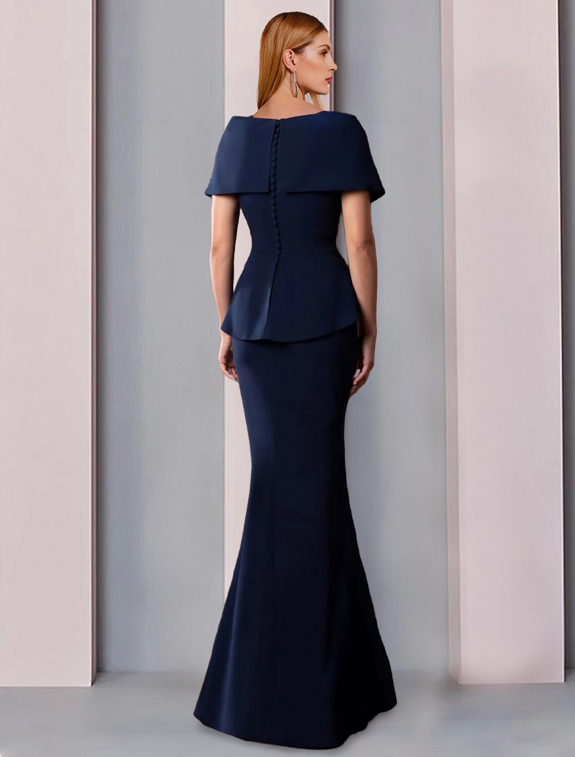 Elegant A-Line Square Neck Ruffle Short Sleeve Mother of the Bride Dress.