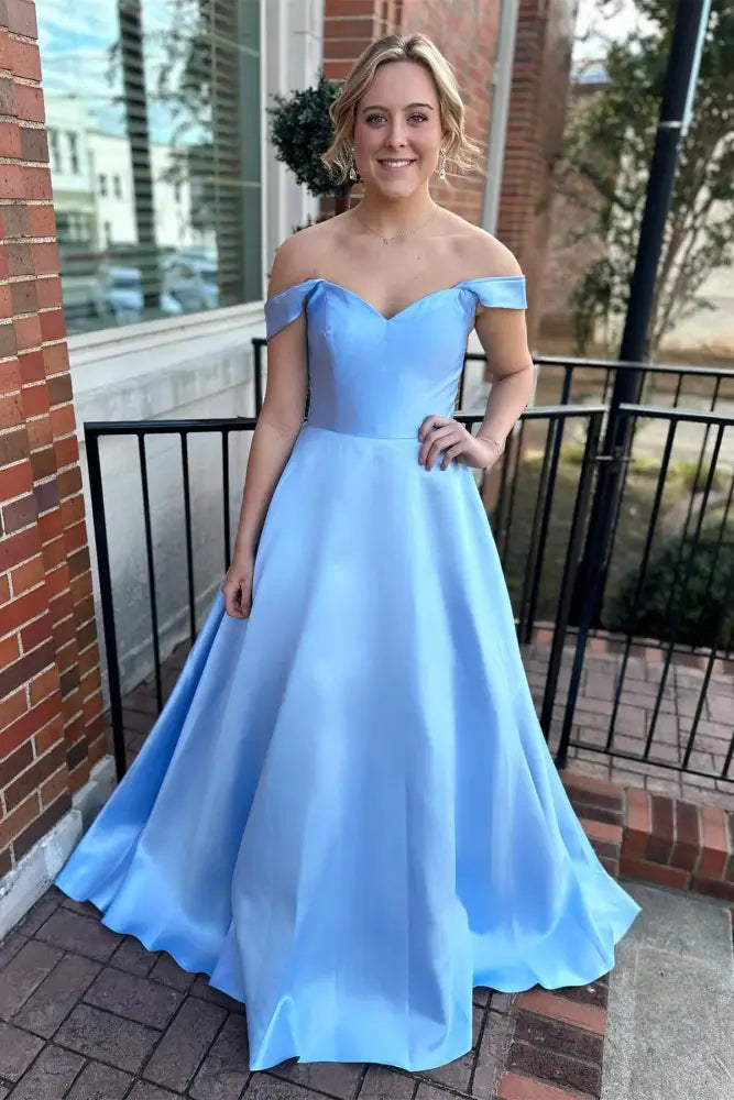 Elegant A-Line Sweetheart Off-the-Shoulder Lace Up Back Floor Length Prom Dress
