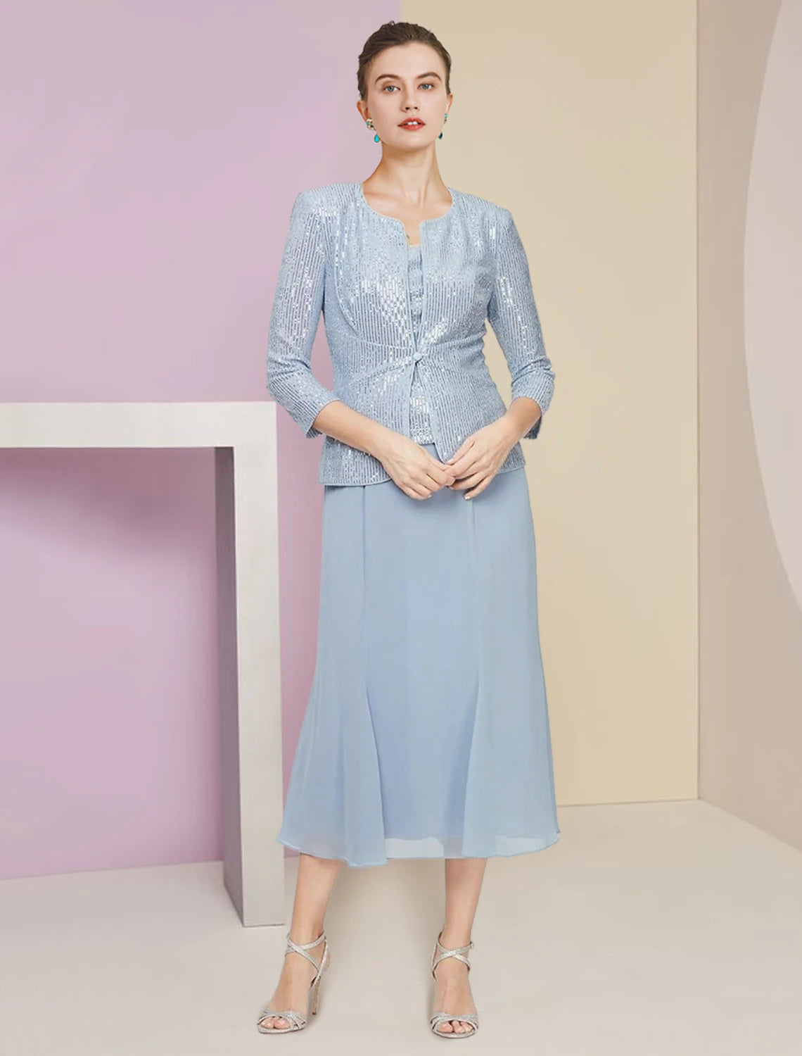Elegant A-Line Two-Piece Mother of the Bride Dress & Jacket.