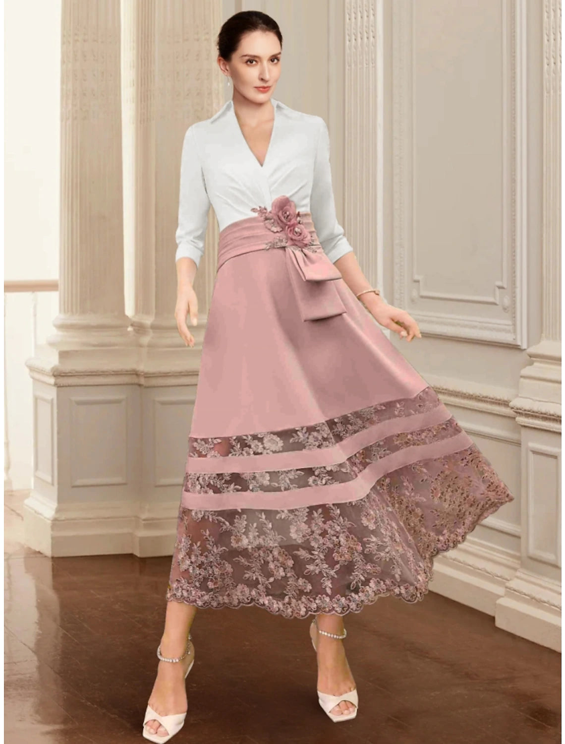 Elegant A-Line V-Neck Chiffon Mother of the Bride Dress for Wedding Guests.