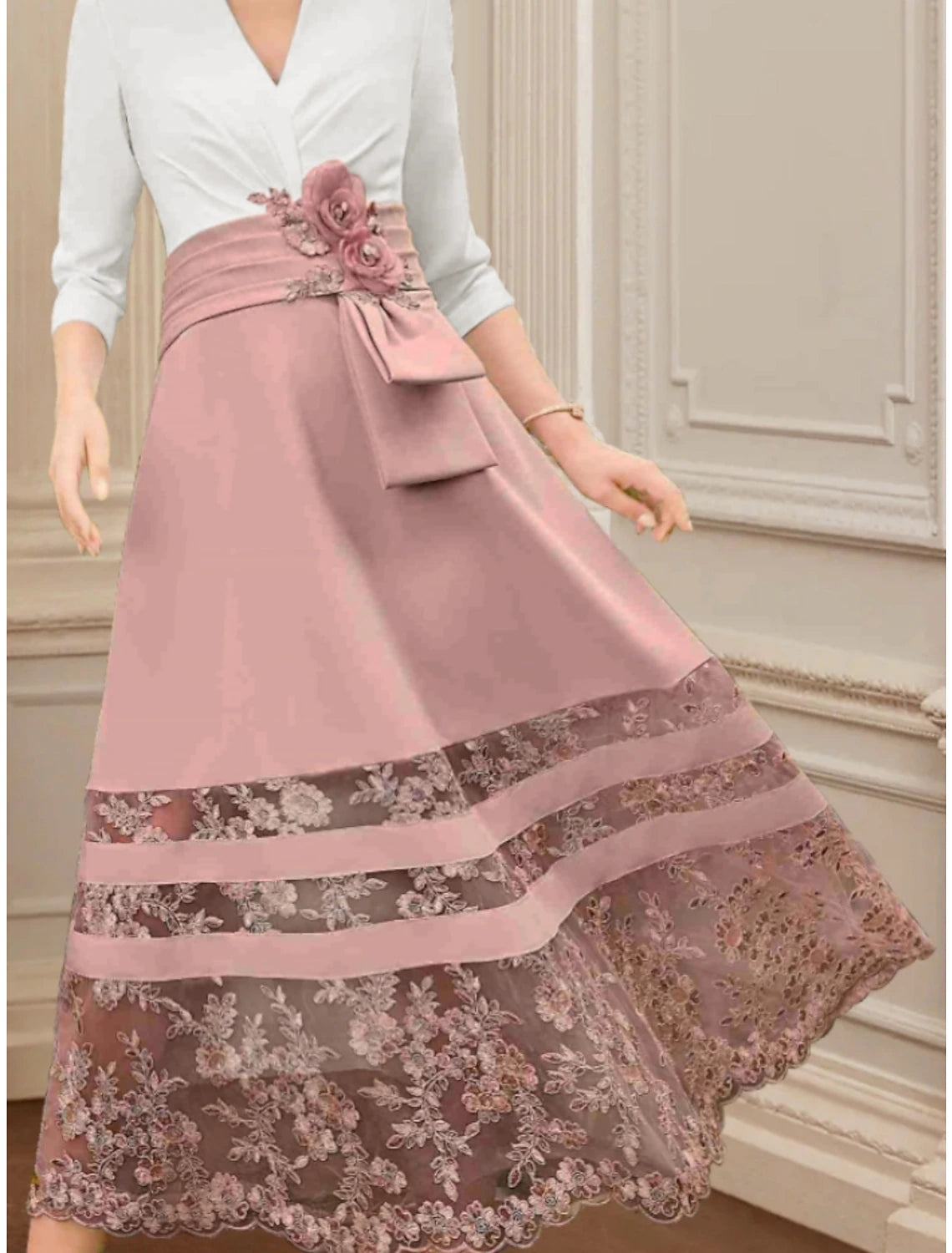 Elegant A-Line V-Neck Chiffon Mother of the Bride Dress for Wedding Guests.