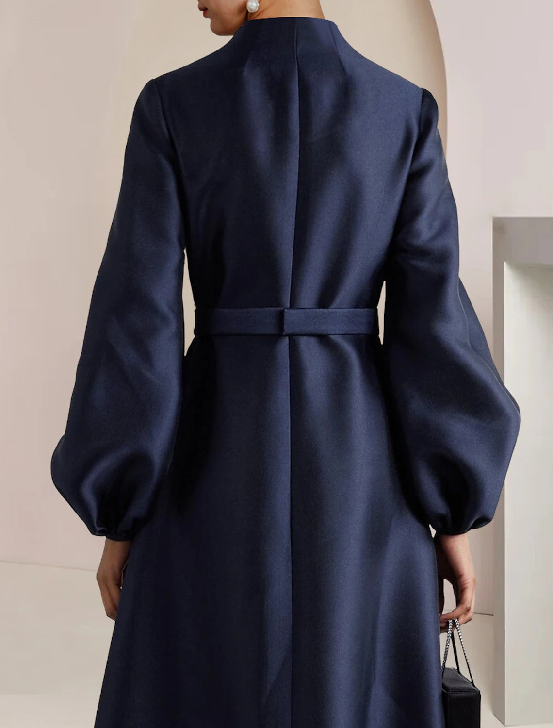 Elegant A-Line V-Neck Long Sleeve Satin Mother of the Bride Gown.