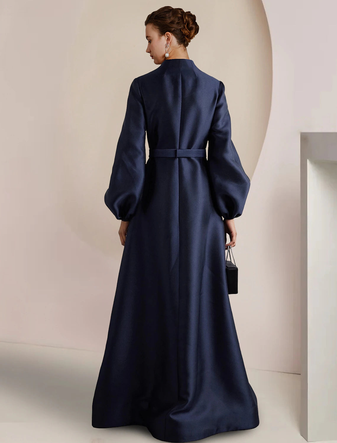 Elegant A-Line V-Neck Long Sleeve Satin Mother of the Bride Gown.