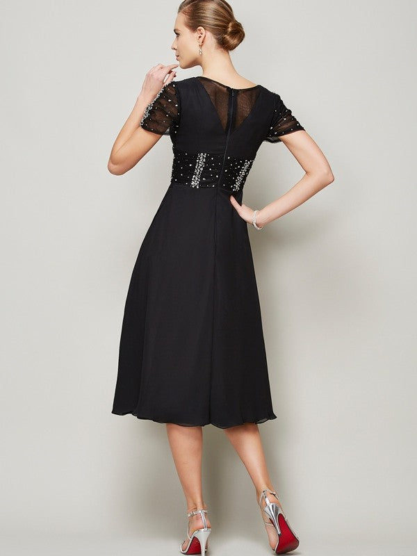 Elegant A-Line V-neck Short Sleeve Ruffled Chiffon Short Homecoming Dress.