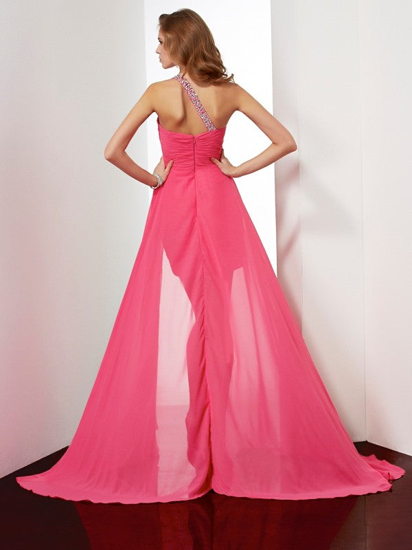 Elegant Beaded One-Shoulder Sheath Chiffon Short Homecoming Dress for Women.
