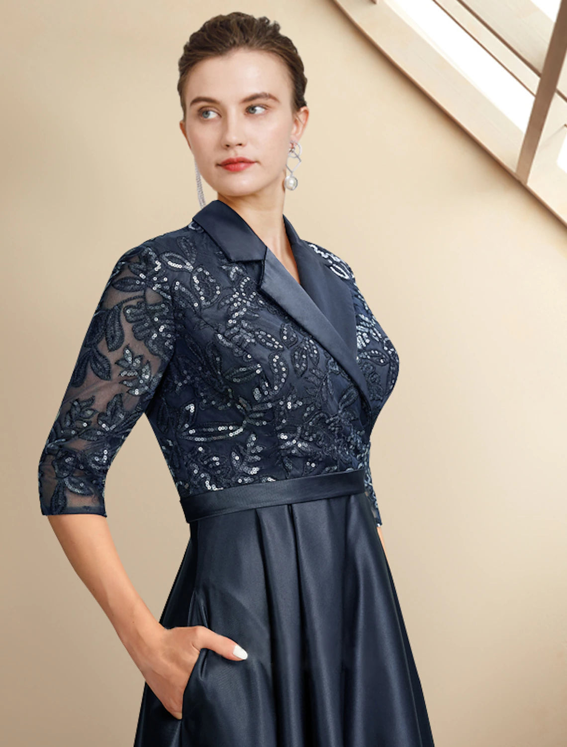 Elegant Plus Size A-Line Mother of the Bride Dress, Tea Length.
