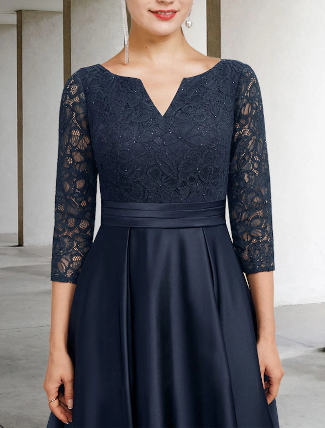 Elegant Plus Size A-Line V-Neck 3/4 Sleeve Mother of the Bride Dress.